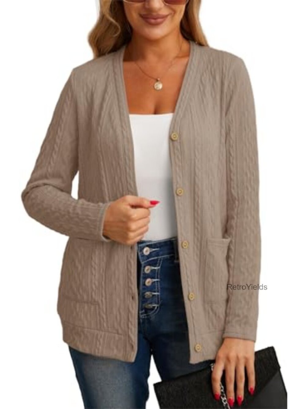 GRECERELLE Women's Lightweight Knit Cardigan Sweater Open Front Pockets